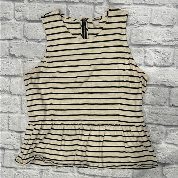 J. Crew Black and Cream Striped Peplum Tank Top - Picture 1 of 4